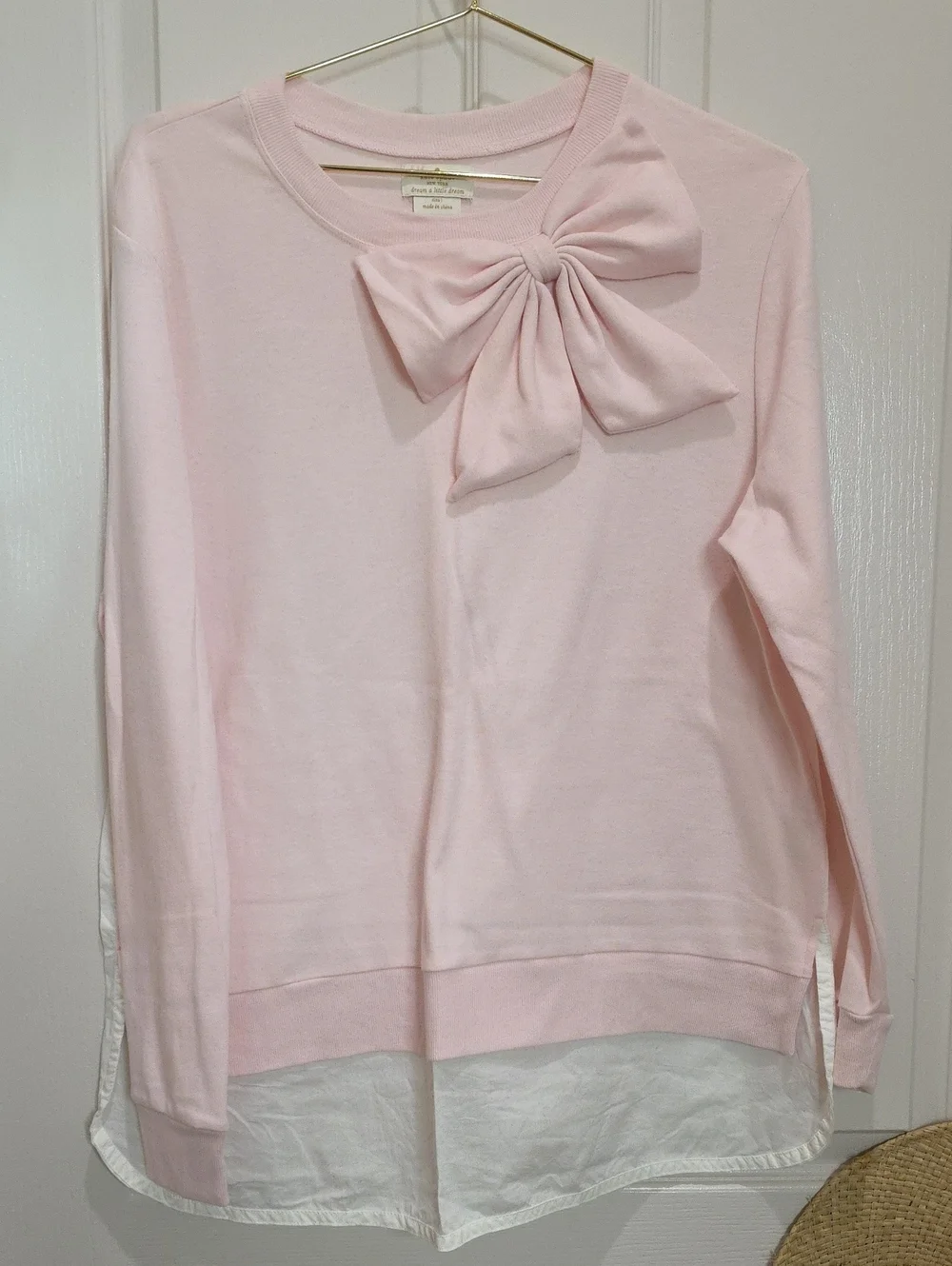 kate spade Pale Pink Bow-Accent Layered Sweatshirt Size 1 Small Relaxes